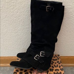 Slouchy suede knee high boots